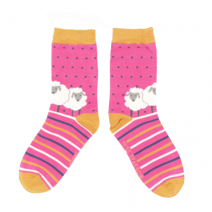 Bamboo Socks - Sheep Hot Pink